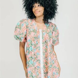 Victoria Dunn Camille Pink Pleated Lattice Baby Doll Dress Balloon Sleeve Sz 2XL